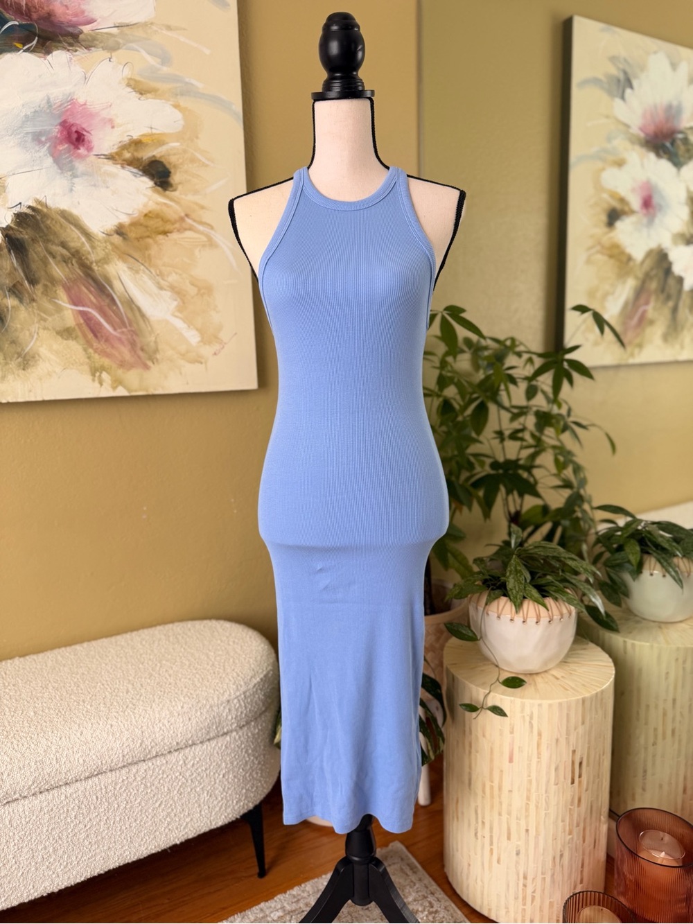 ** GREAT CONDITION ** Zara Light Blue Ribbed Tank Midi Dress Medium M